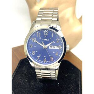 Timex Men's Watch T2M933 Quartz Blue Dial Indiglo Silver Expansion Band 36mm